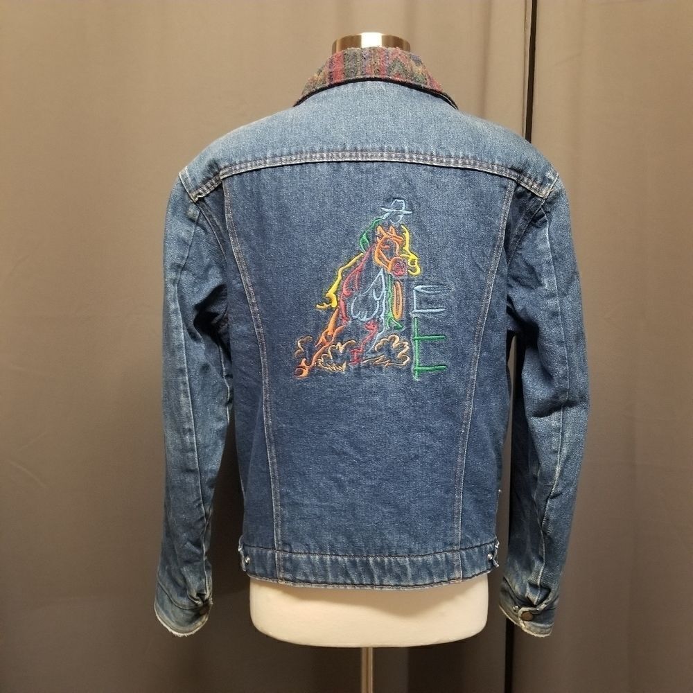 Vintage 90s Saddle King Barrel Racing Rodeo Embroidered Jean‎ Trucker Jacket